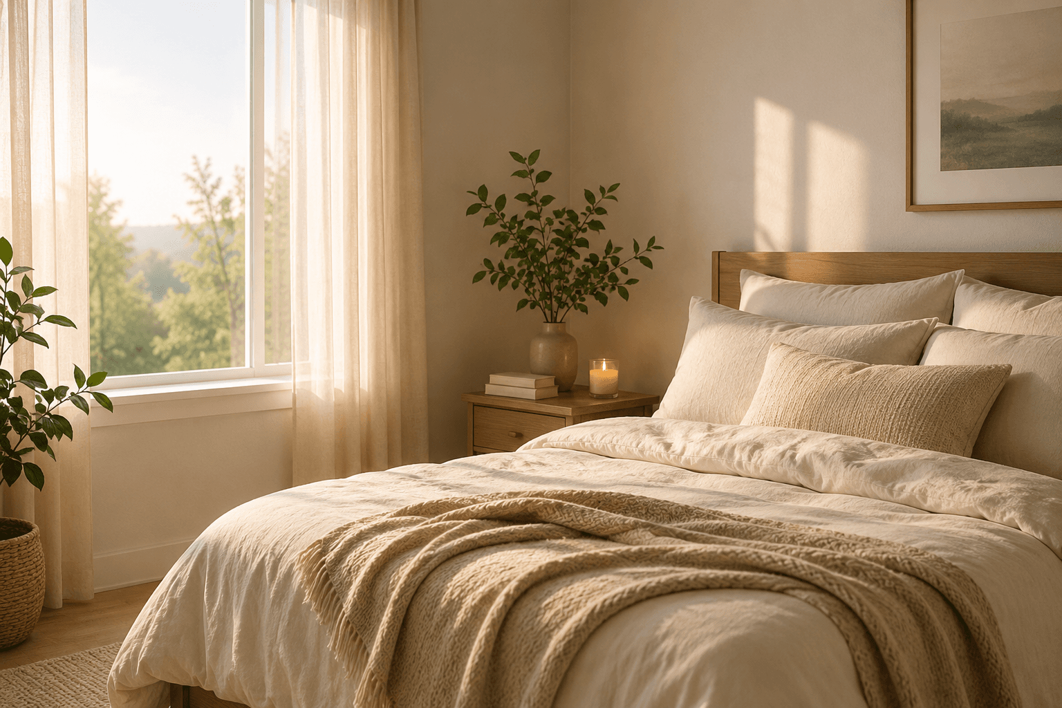 Peaceful bedroom and sleep wellness environment