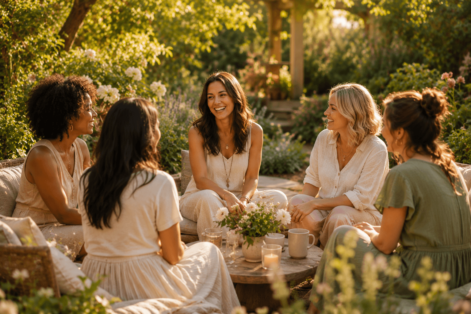 Peaceful women’s wellness scene with soft natural light